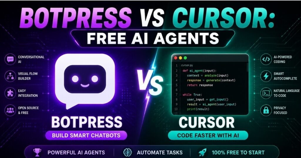 Botpress and Cursor free AI agent tools comparison