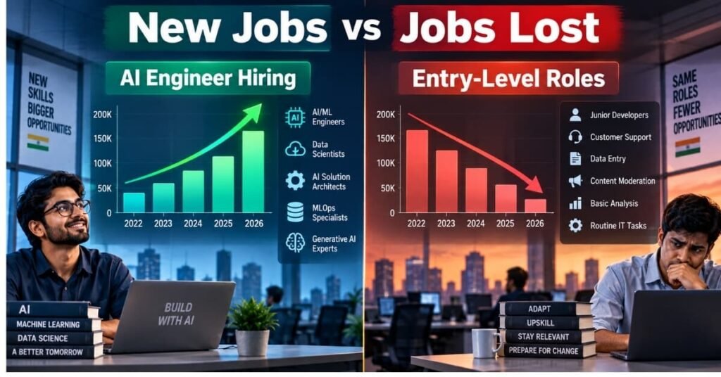 AI jobs created versus jobs lost in India 2026
