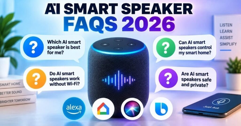 Best AI smart speaker 2026 frequently asked questions graphic