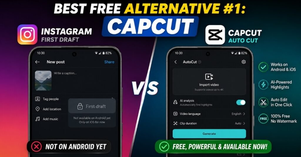 CapCut auto cut as Instagram First Draft Android alternative