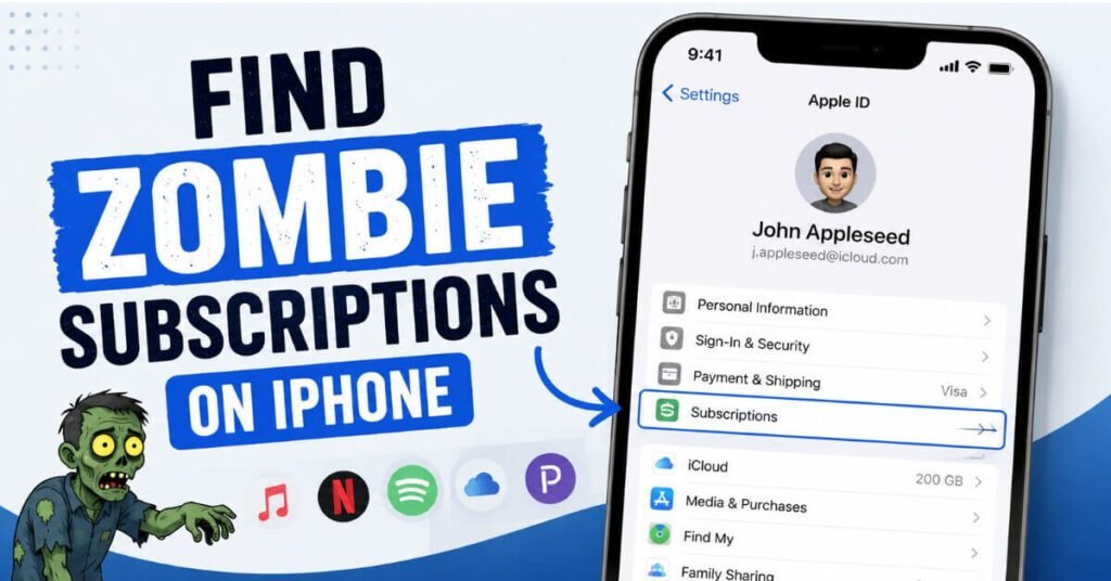 Steps to find zombie subscriptions on iPhone settings