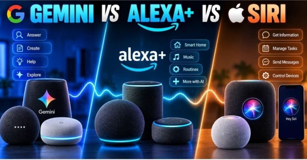 Google Gemini vs Alexa+ vs Siri AI assistant comparison 2026