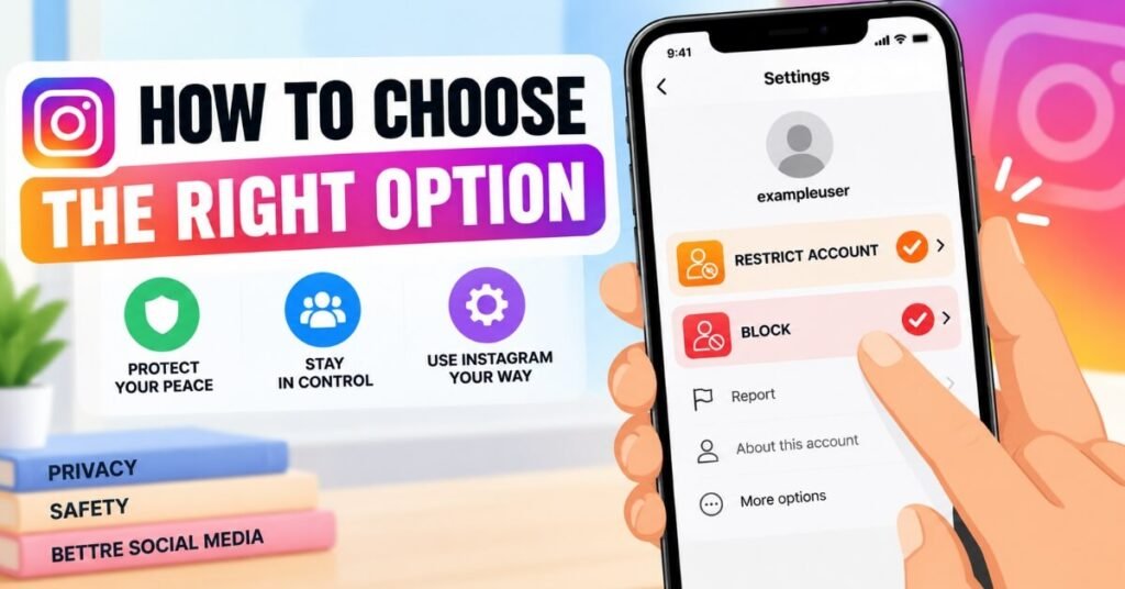 Choosing between Instagram Restrict and Block settings menu